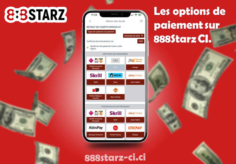 Les options de paiement du bookmaker 888Starz CI