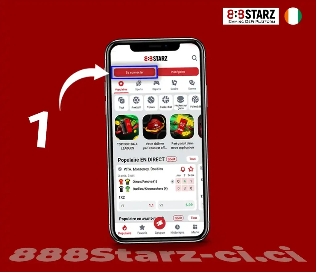 se connecter sur 888Starz APK - Étape 1